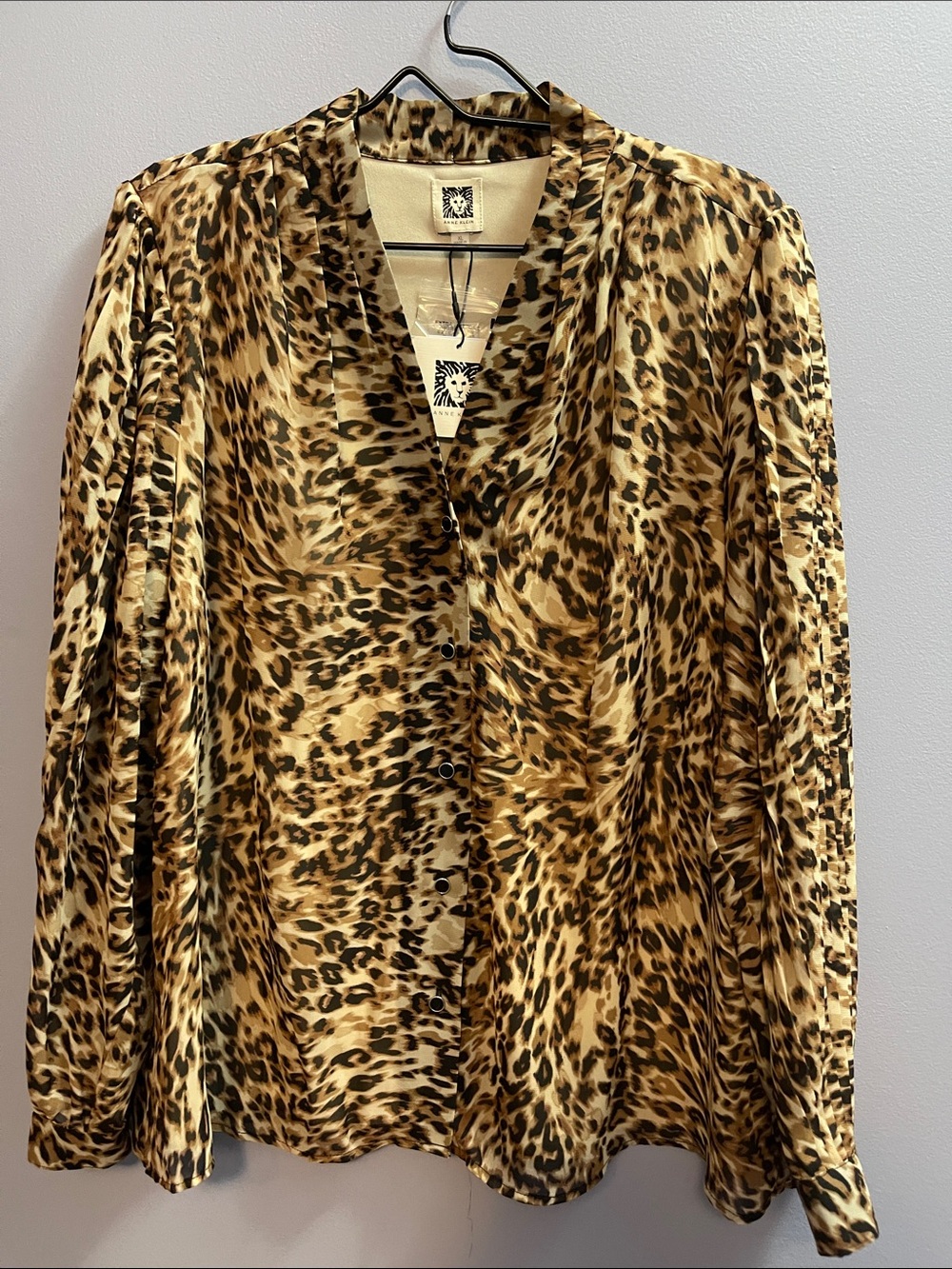 Anne Klein Leopard Print Button-Front Blouse in Tan and Black